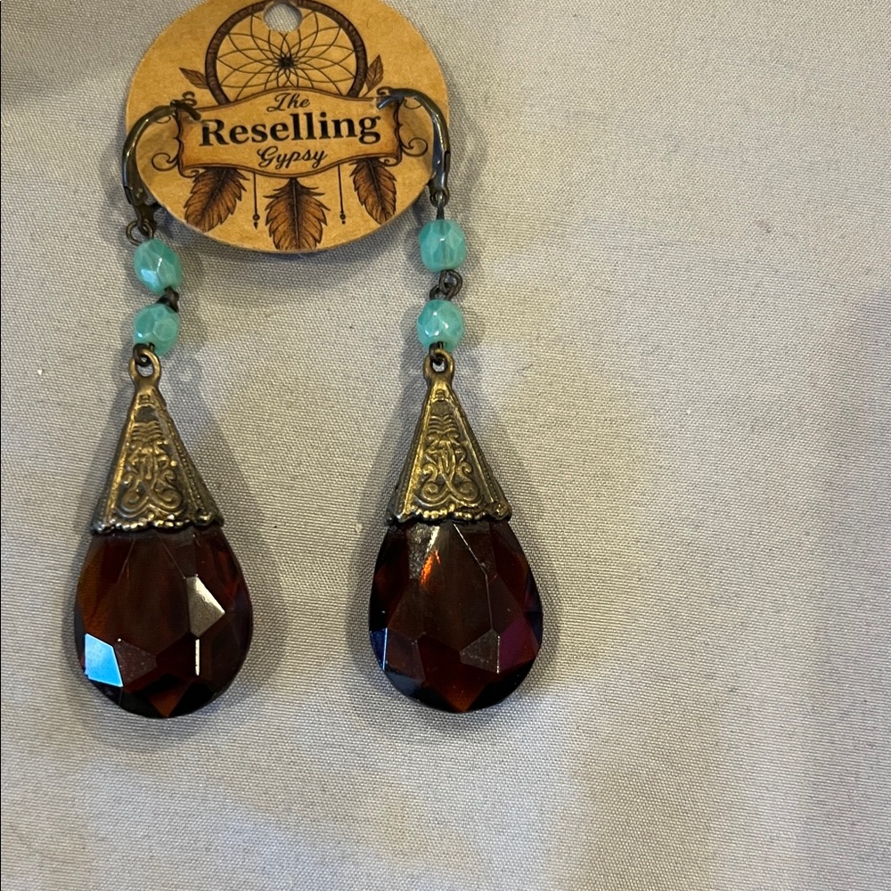 Vintage Brown crystal Teardrop Earrings